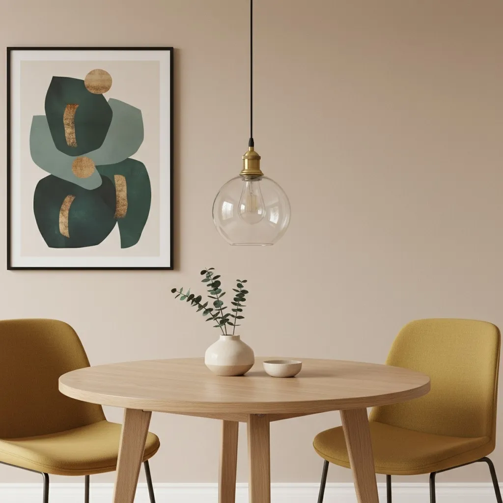 Glavena Vintage Glass Globe Pendant Light - Metal Details Hanging Light for Dining Rooms T1085