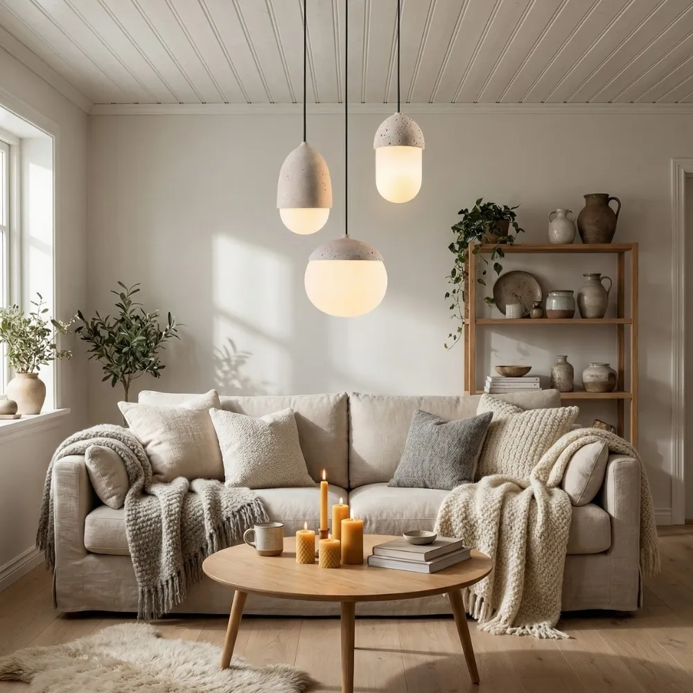 Orbaltis Modern Orb Cluster Pendant - Natural Stone and Glass Hanging Lamp for Living or Kitchen T1106