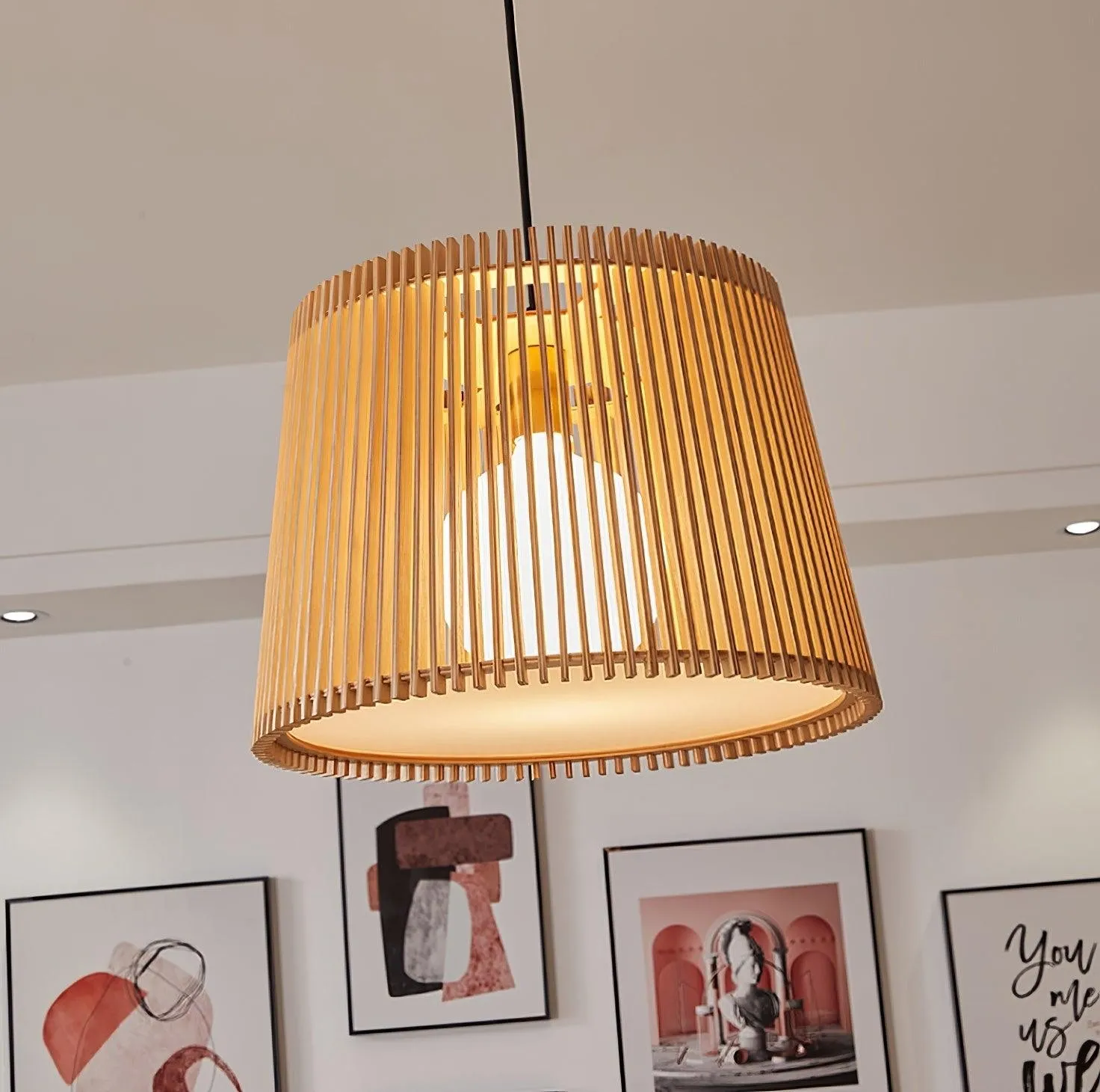 Wooden Log Color Cage Pendant Light M319