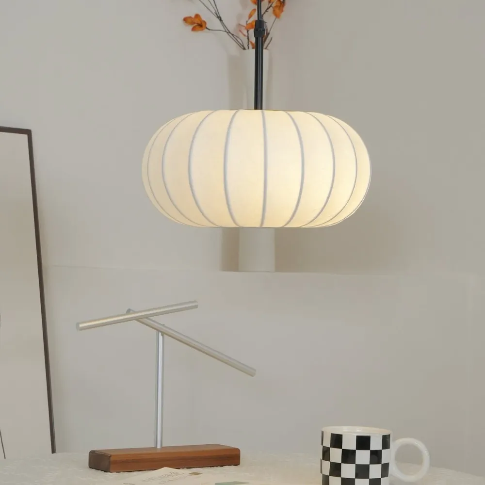 Simple Wabi-sabi White Lantern Fabric Pendant Lamp M06