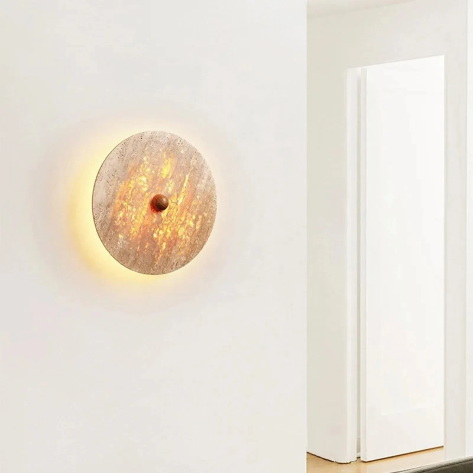 Natural Modern Circular Travertine Home Wall Sconce S332