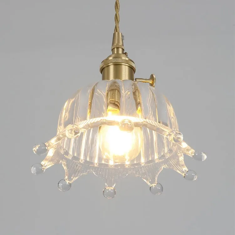 Traditional Japanese Brass Walnut Glass Ceramic Cylinder Conic Flower Bowl 1-Light Pendant Light For Dining Room T260