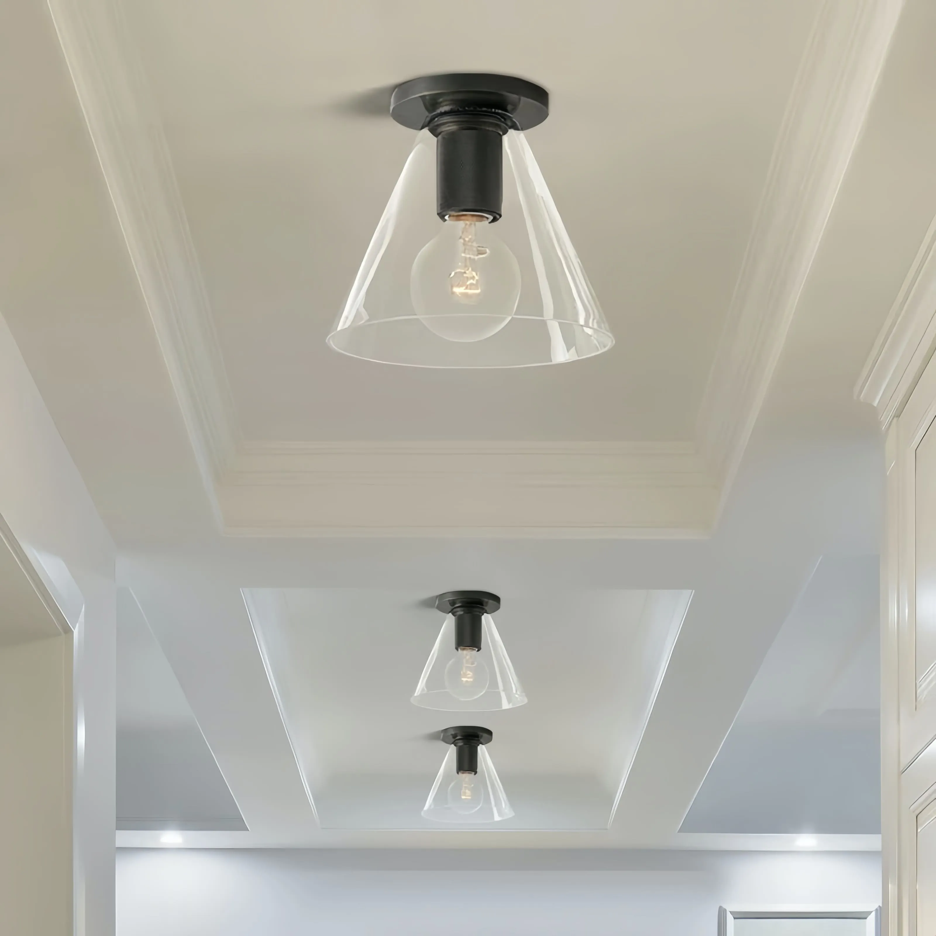 Versatile Flush Mount Light – Modern Glass & Open Bulb Design S232