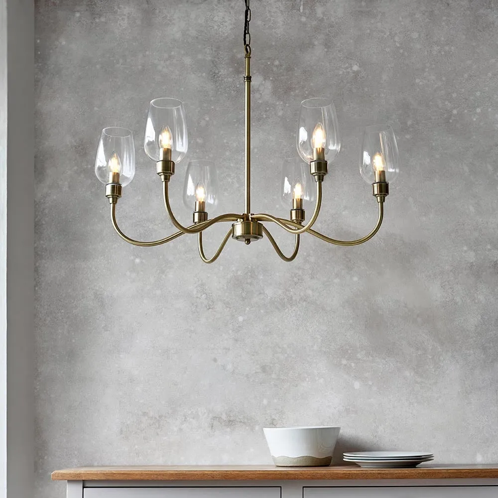 Clarione Art Deco 6-Light Linear Chandelier with Blown Glass Shades for Kitchen T930