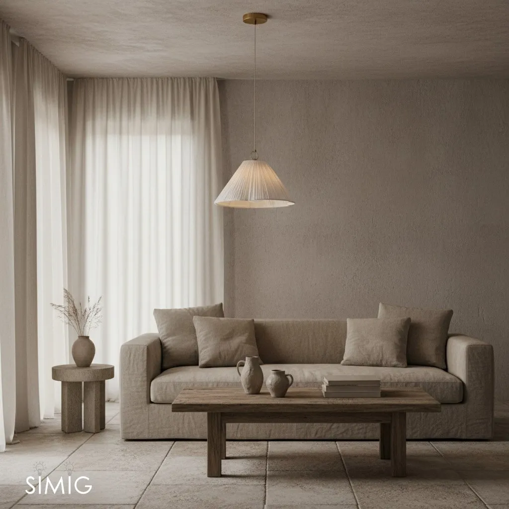Blossine Brass Pendant - Scalloped Linen Shade for Living Room T442