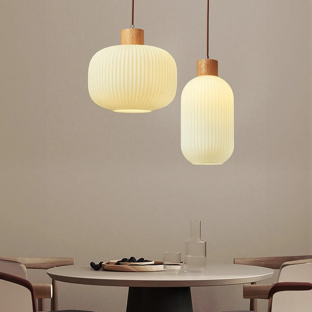 Nordic White Lantern-Like Glass Pendant Lamp M27