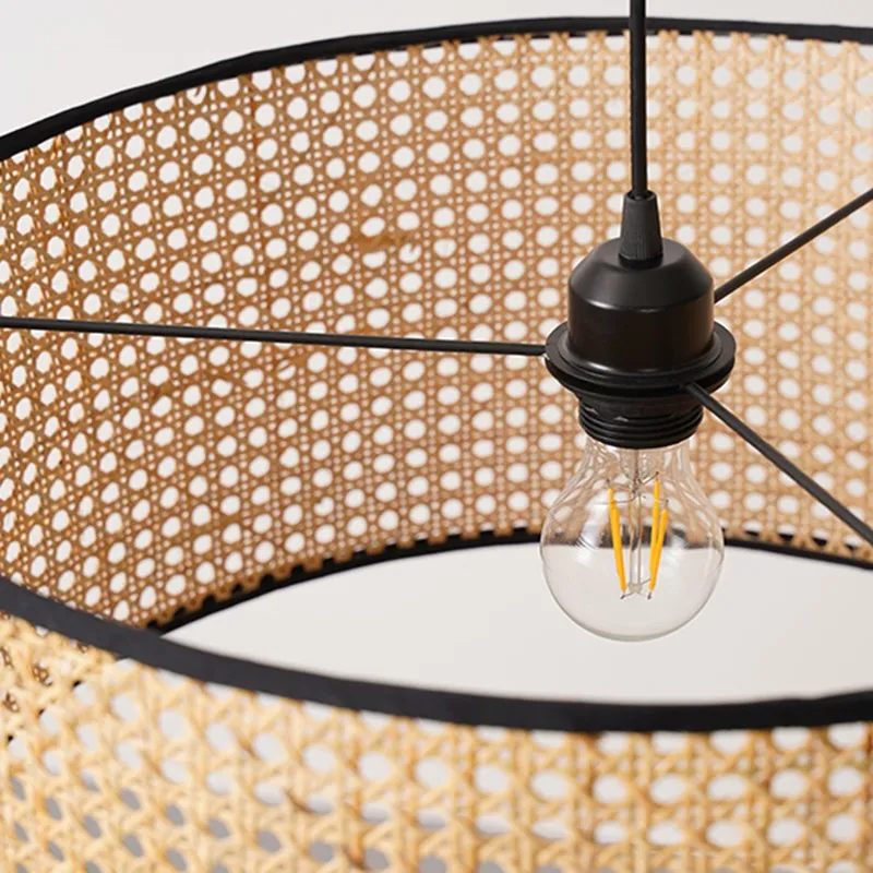 Handmade Bamboo Weaving Drum Pendant Light