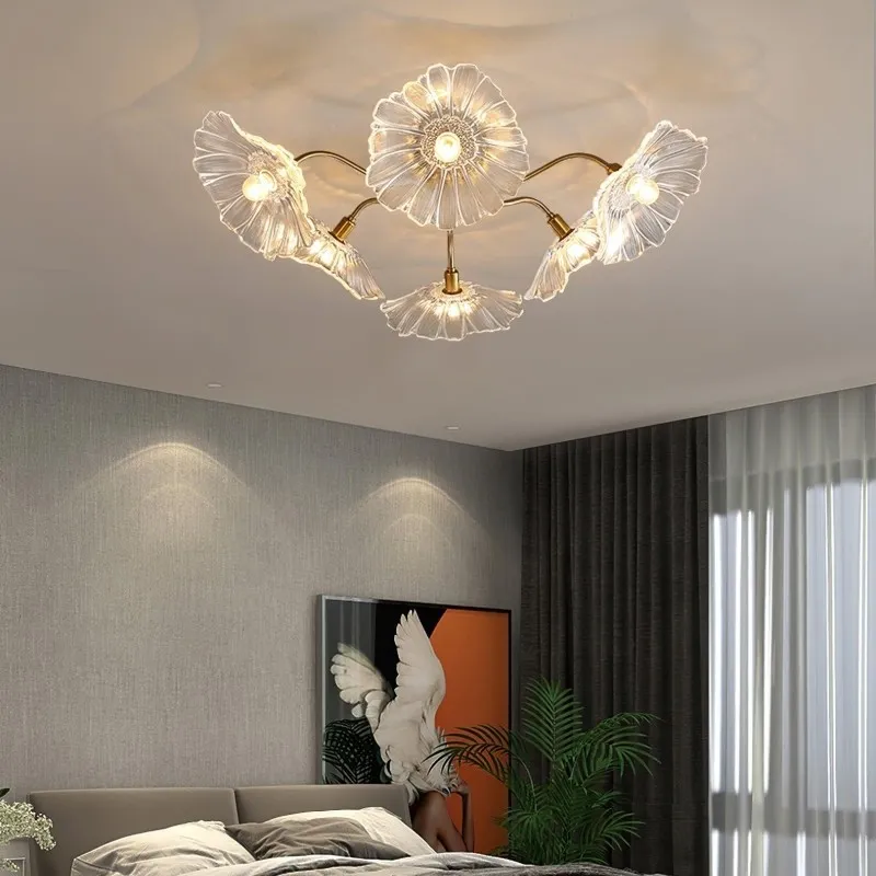 Lotus Leaf Glass Ceiling Lamp for Living Room