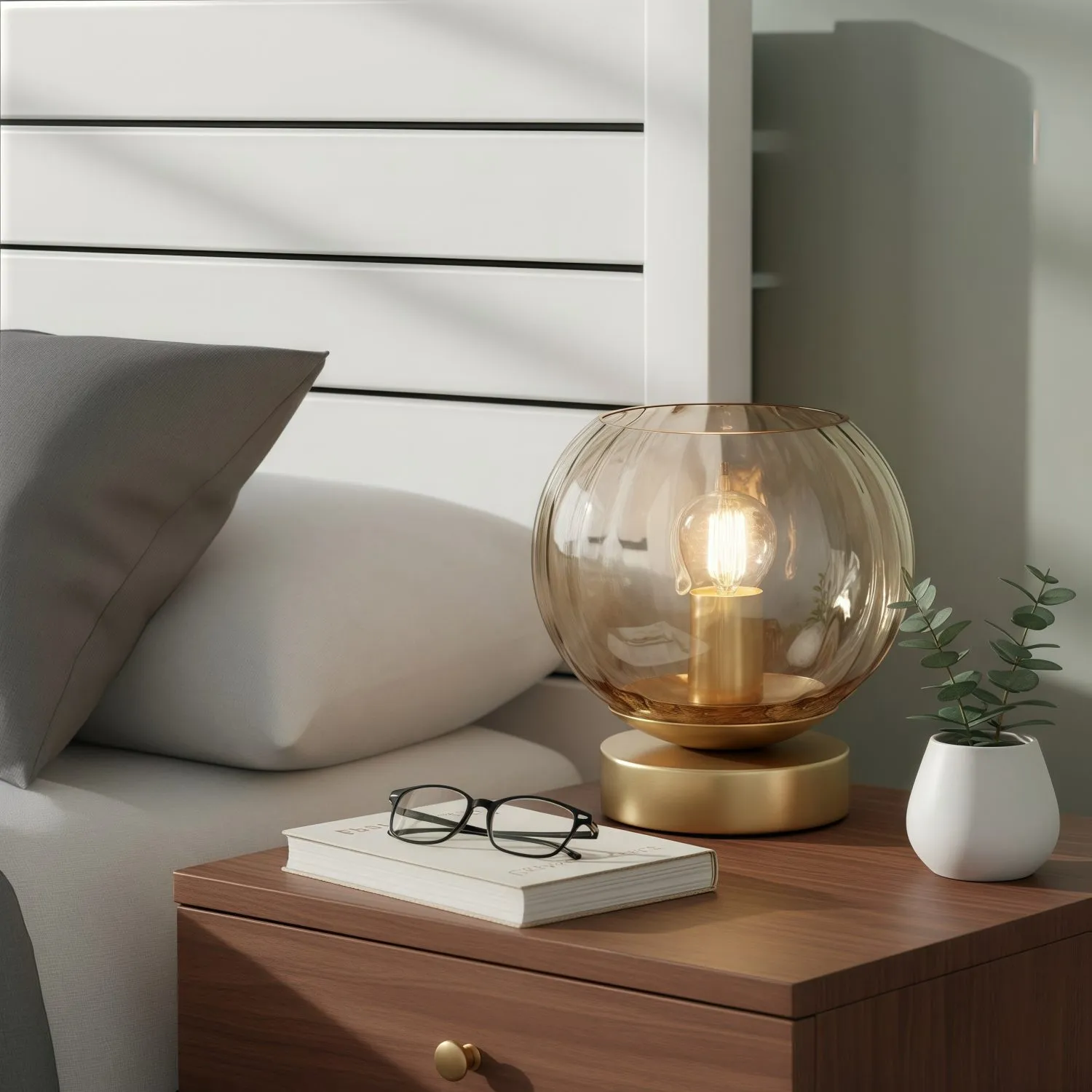 Tracian Modern Dimple Globe Table Lamp - Brass Ambient Decorative Lamp for Bedroom or Lounge T1049