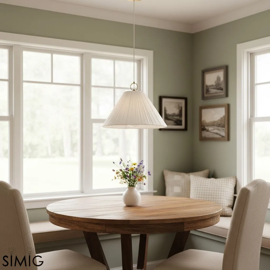 Blossine Brass Pendant - Scalloped Linen Shade for Living Room T442