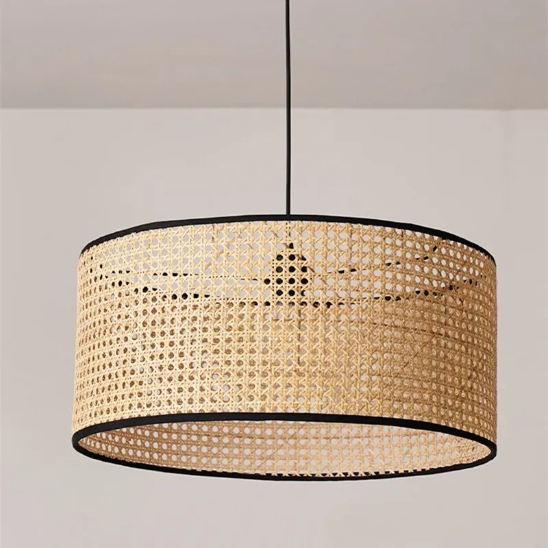 Handmade Bamboo Weaving Drum Pendant Light