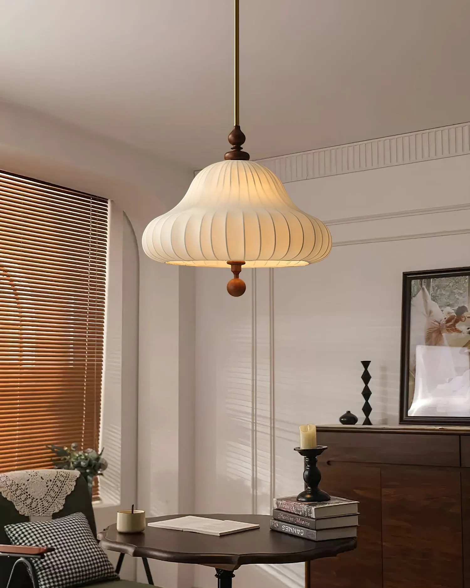 Modern Creative Retro Wabi-Sabi Style Fabric Wood Pendant Light M359