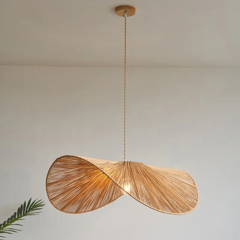 Wabi-Sabi Style Straw Hat Pendant Light For Living Room
