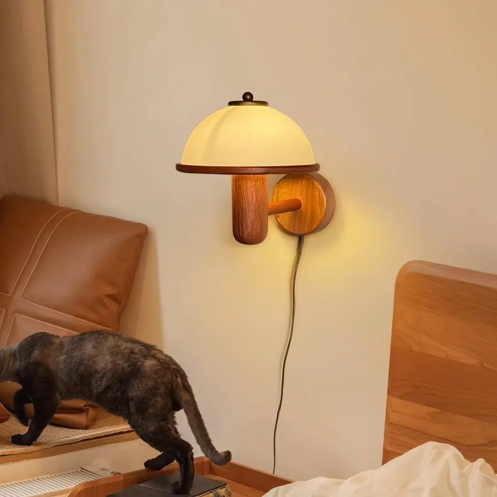 Bedside Mushroom Wood Wall Lamp S164