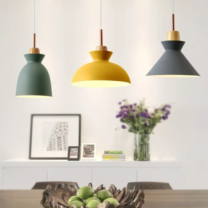 MULTI Scandinavian Metal Wood Macaroon Pendant Light for Bedroom S32