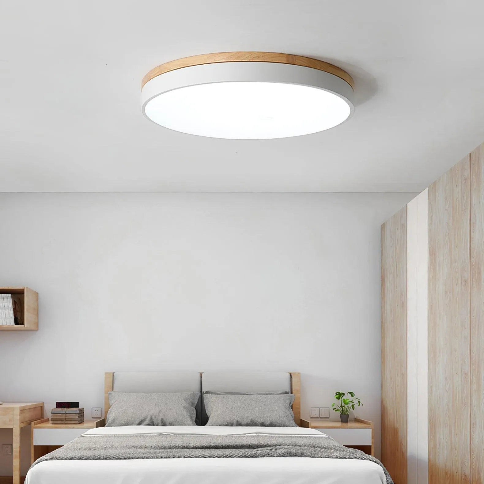 White Round Wooden Ceiling Lamp M197