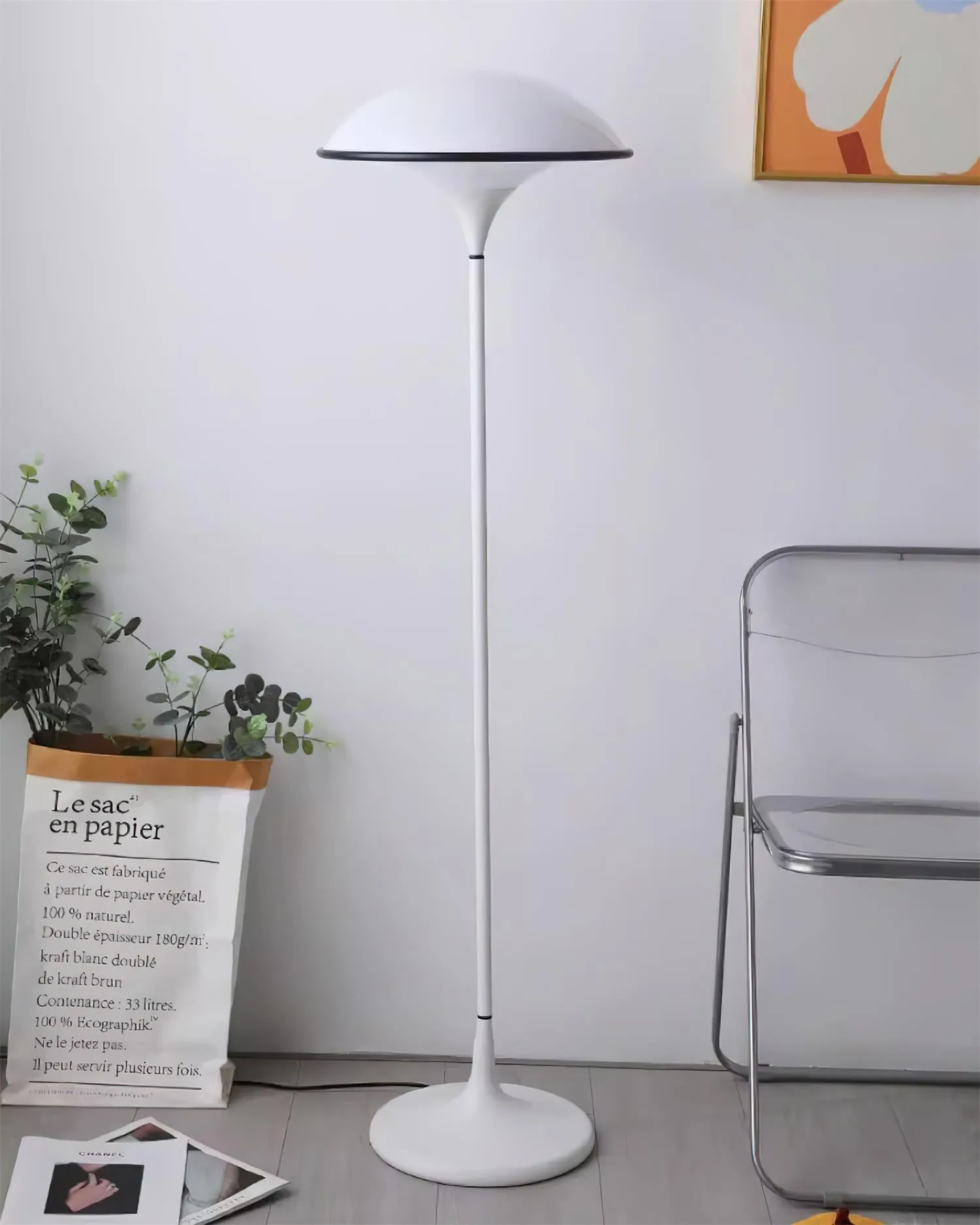 Danish Retro White Flying Saucer Floor Lamp M278