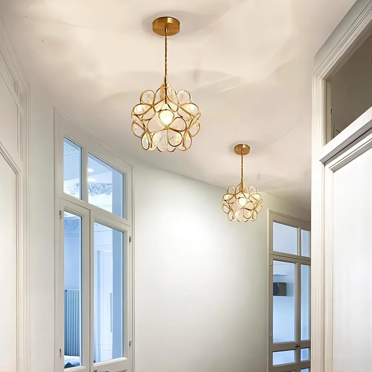 Nordic Brass Flower Petal Glass Pendant Light S10