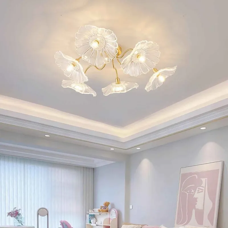 Lotus Leaf Glass Ceiling Lamp for Living Room