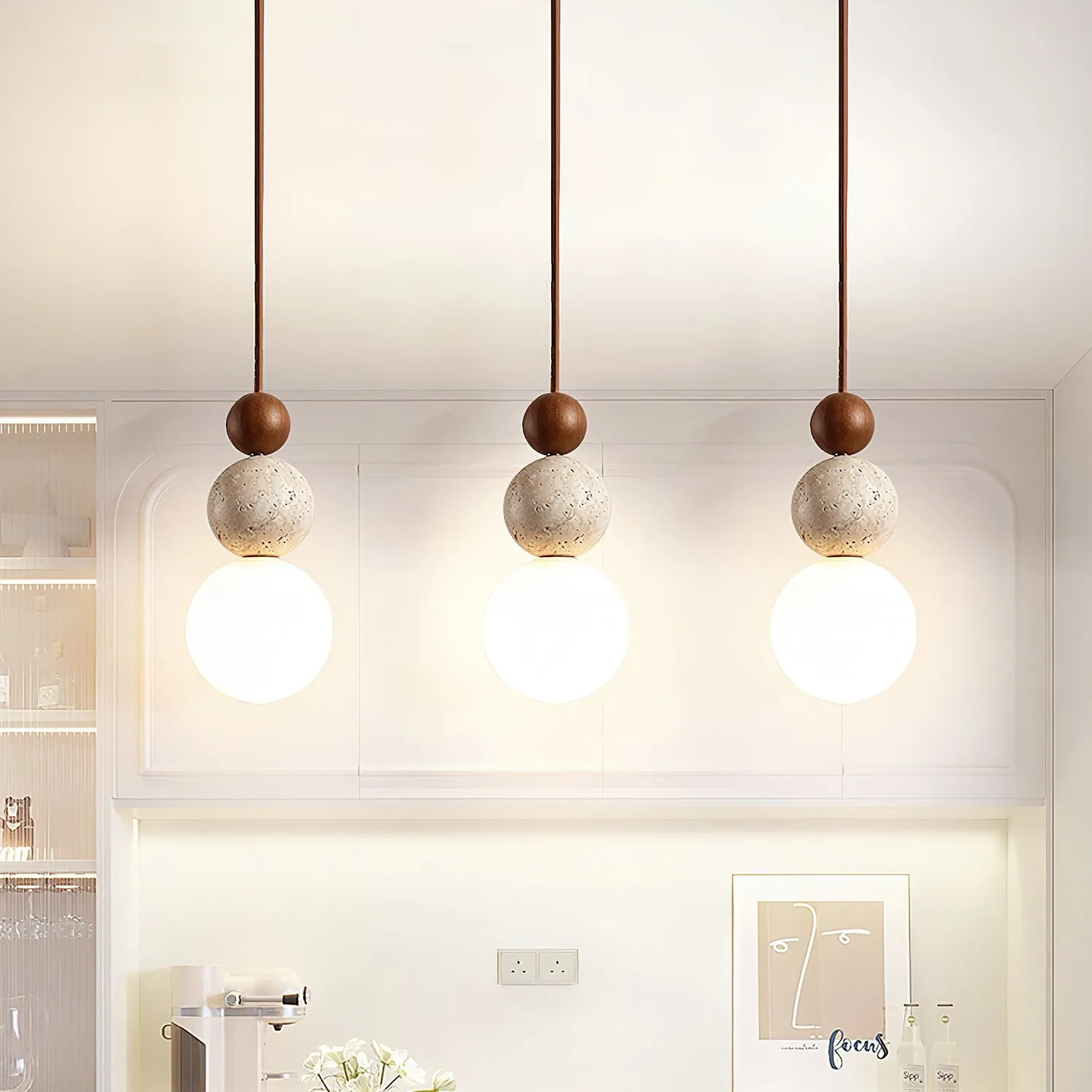 Modern Travertine Stone Globe Pendant Lamp G19