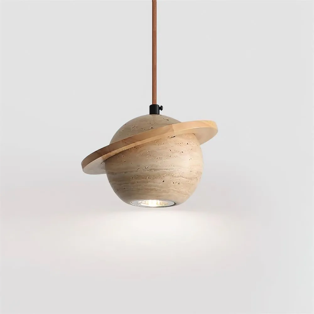 Travertine Sphere Pendant Light with Ring Detail - Kitchen Island Lighting M115