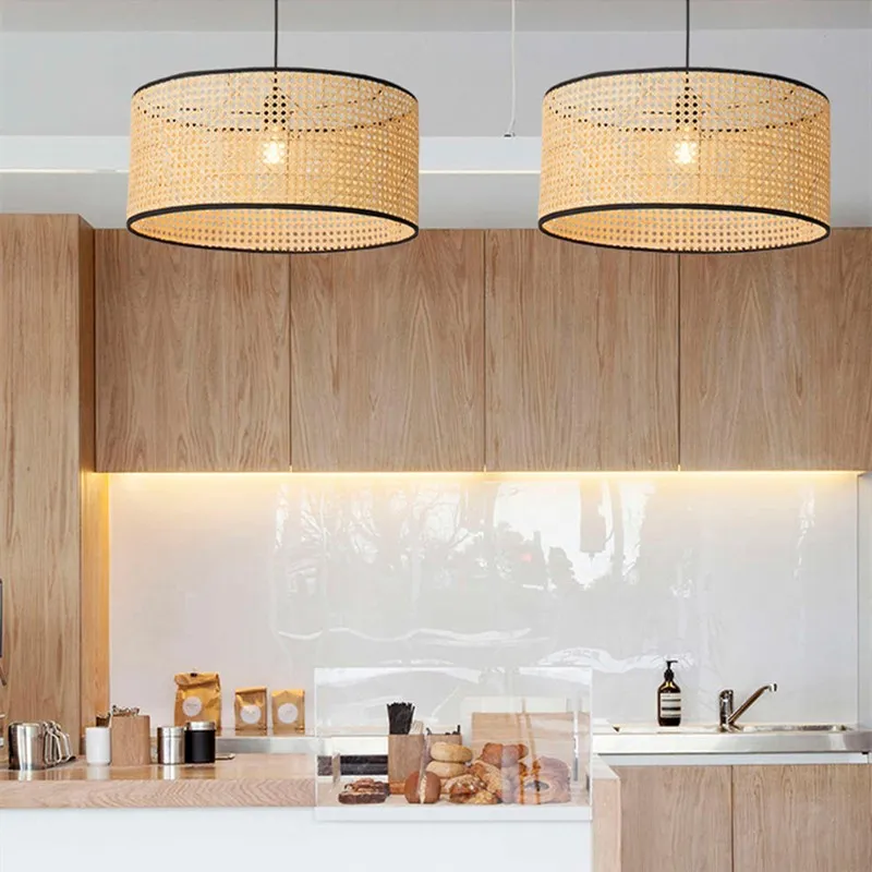 Handmade Bamboo Weaving Drum Pendant Light