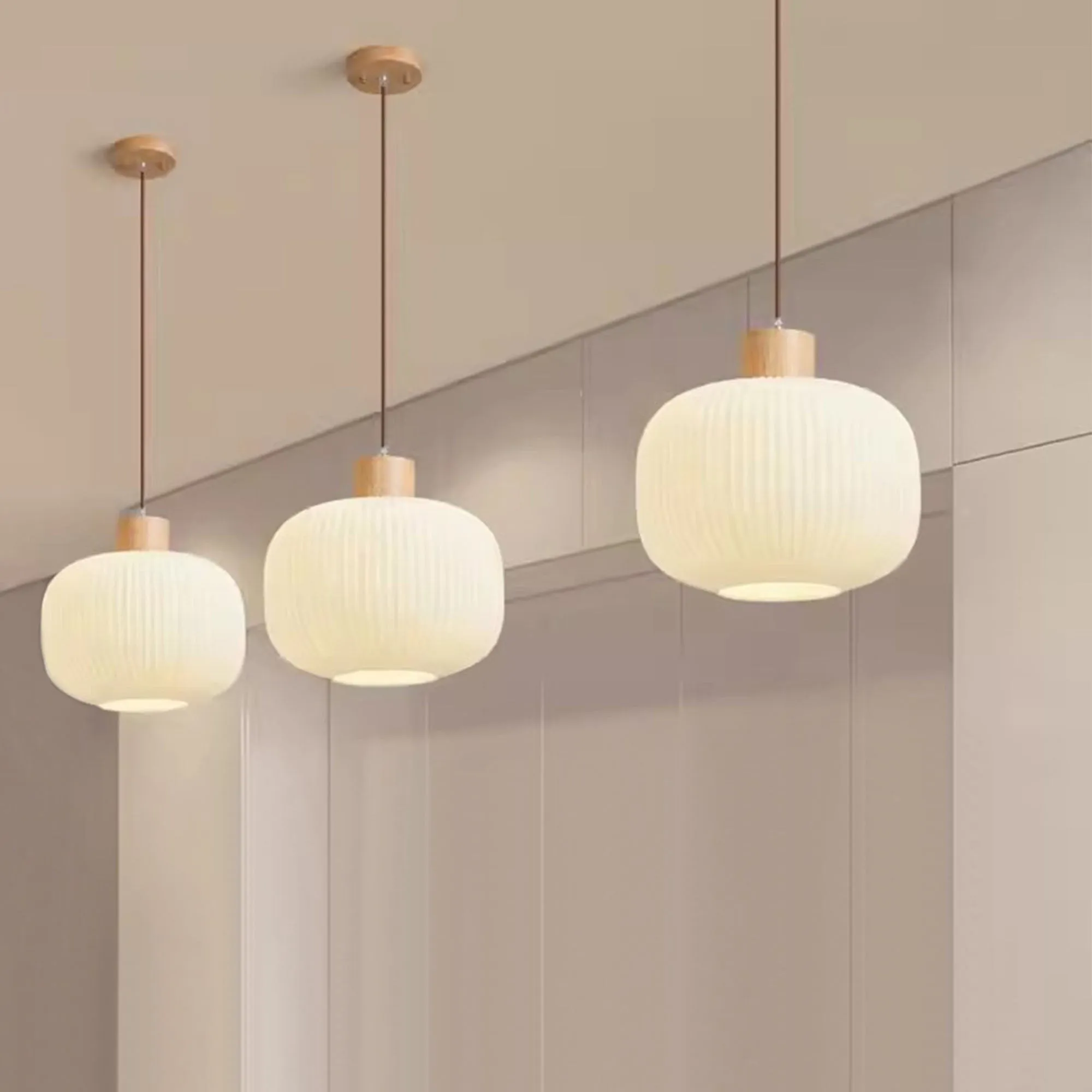 Nordic White Lantern-Like Glass Pendant Lamp M27