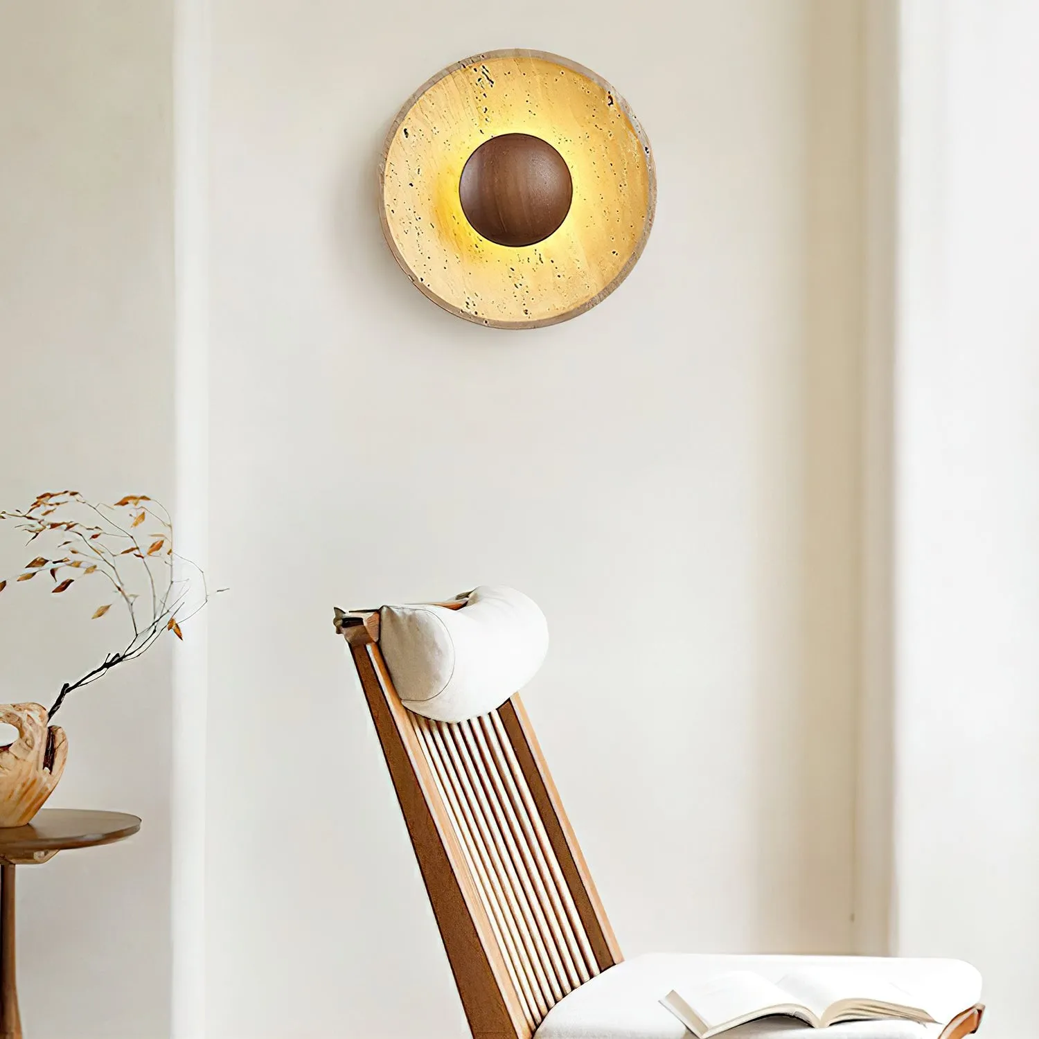 Medieval Yellow Travertine Wood Wall Lamp G28