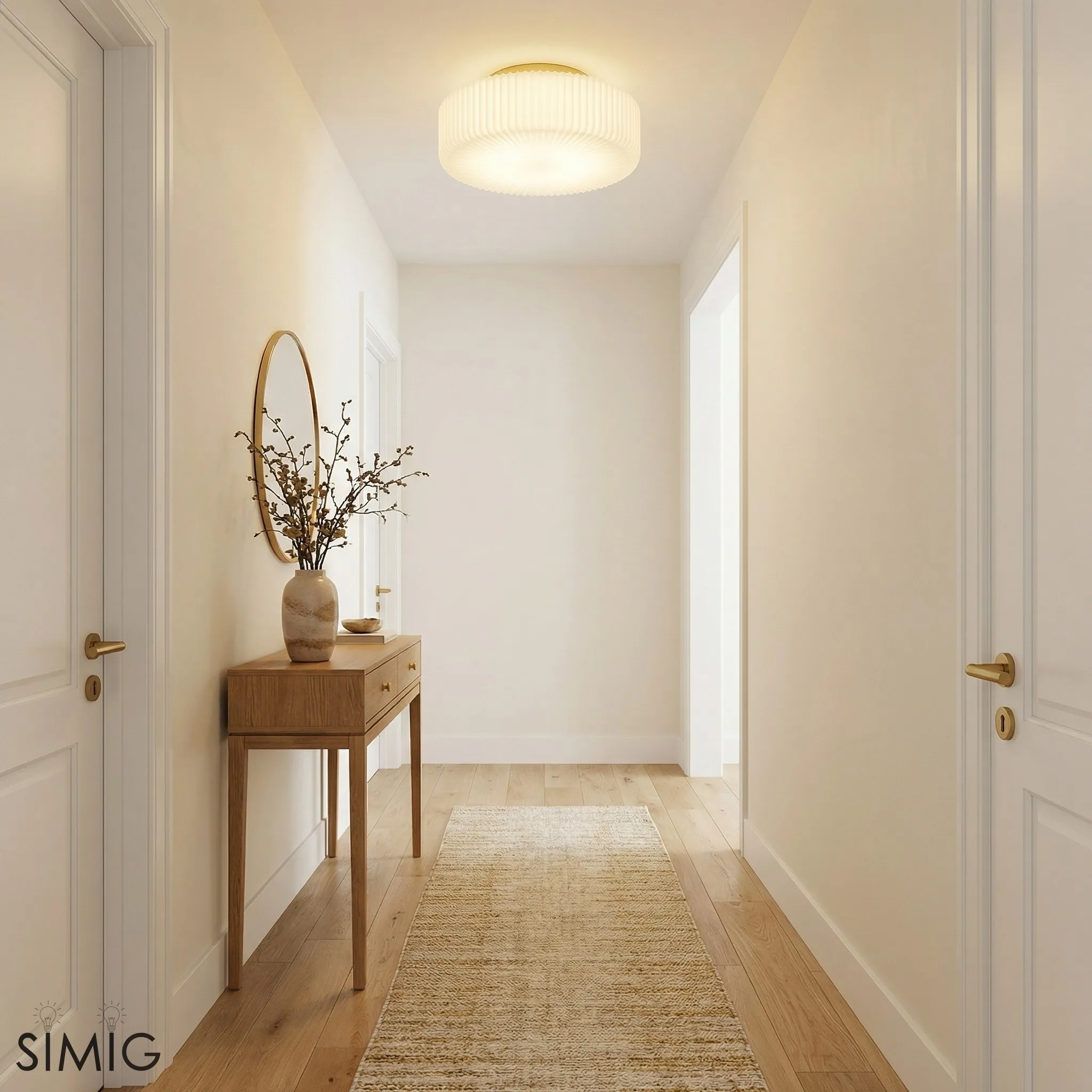 Lunorib Ribbed Opaline Glass Flush Mount Ceiling Light - Modern Hallway Glow T1075