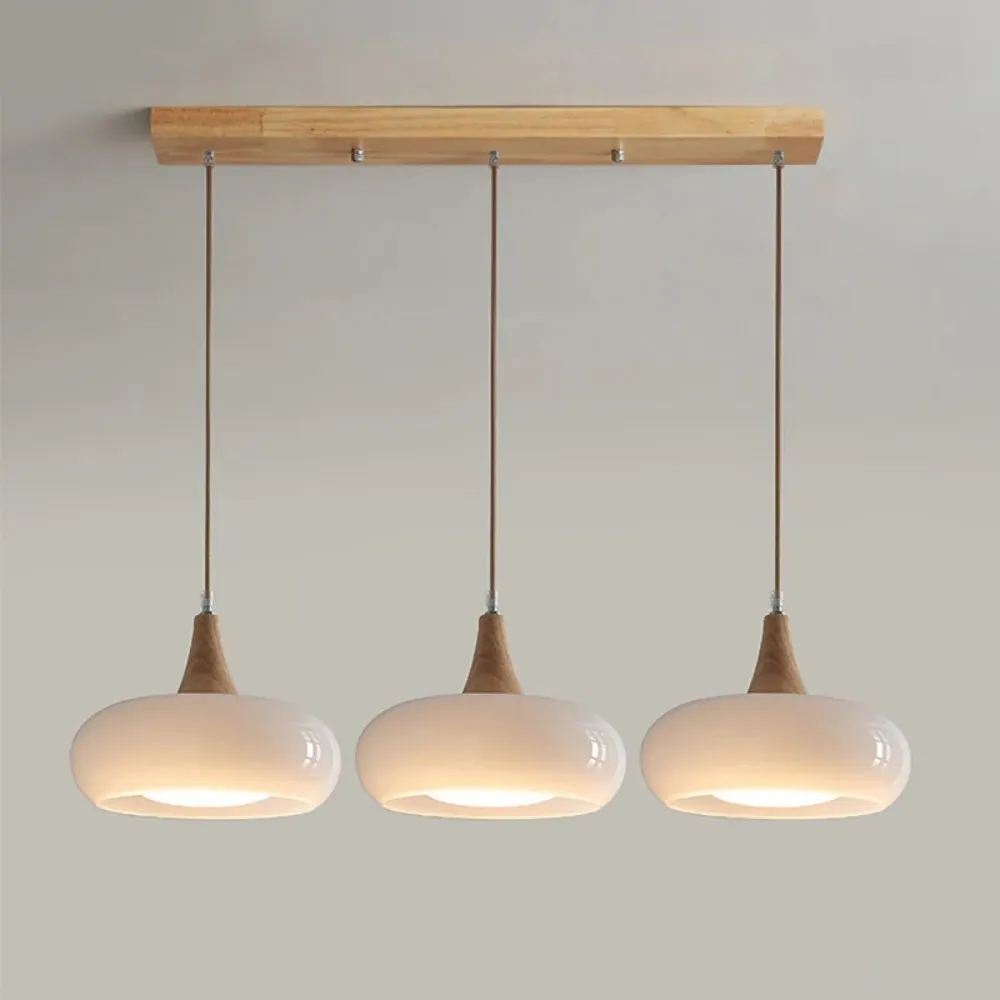 Graceful Glass Pendant Lamp with Sculptural Wooden Detail S248