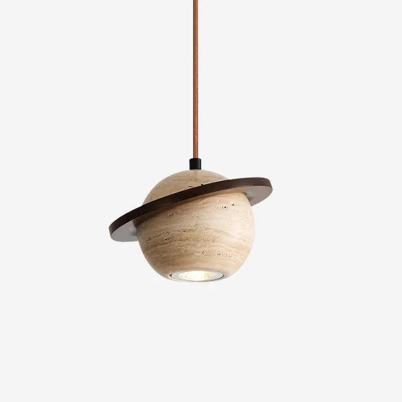 Travertine Sphere Pendant Light with Ring Detail - Kitchen Island Lighting M115