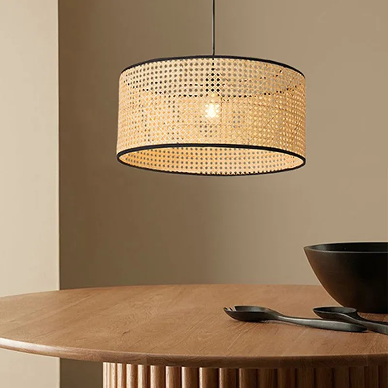 Handmade Bamboo Weaving Drum Pendant Light