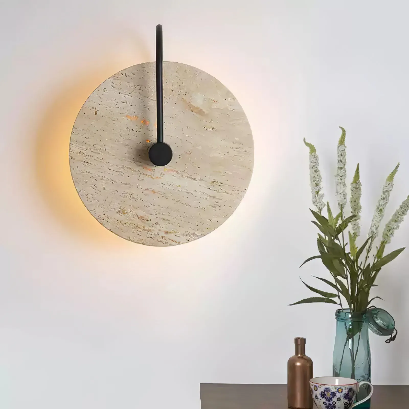 Simple Clock-Shaped Travertine Wall Lamp M509