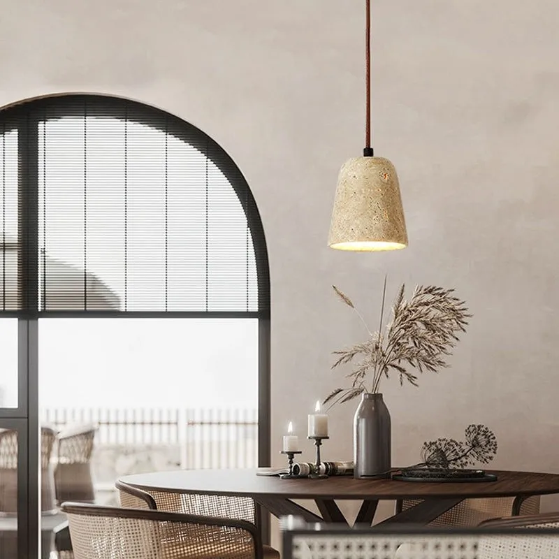 Natural Stone Wood Pendant Light - Minimalist Japanese Dining Lamp M08