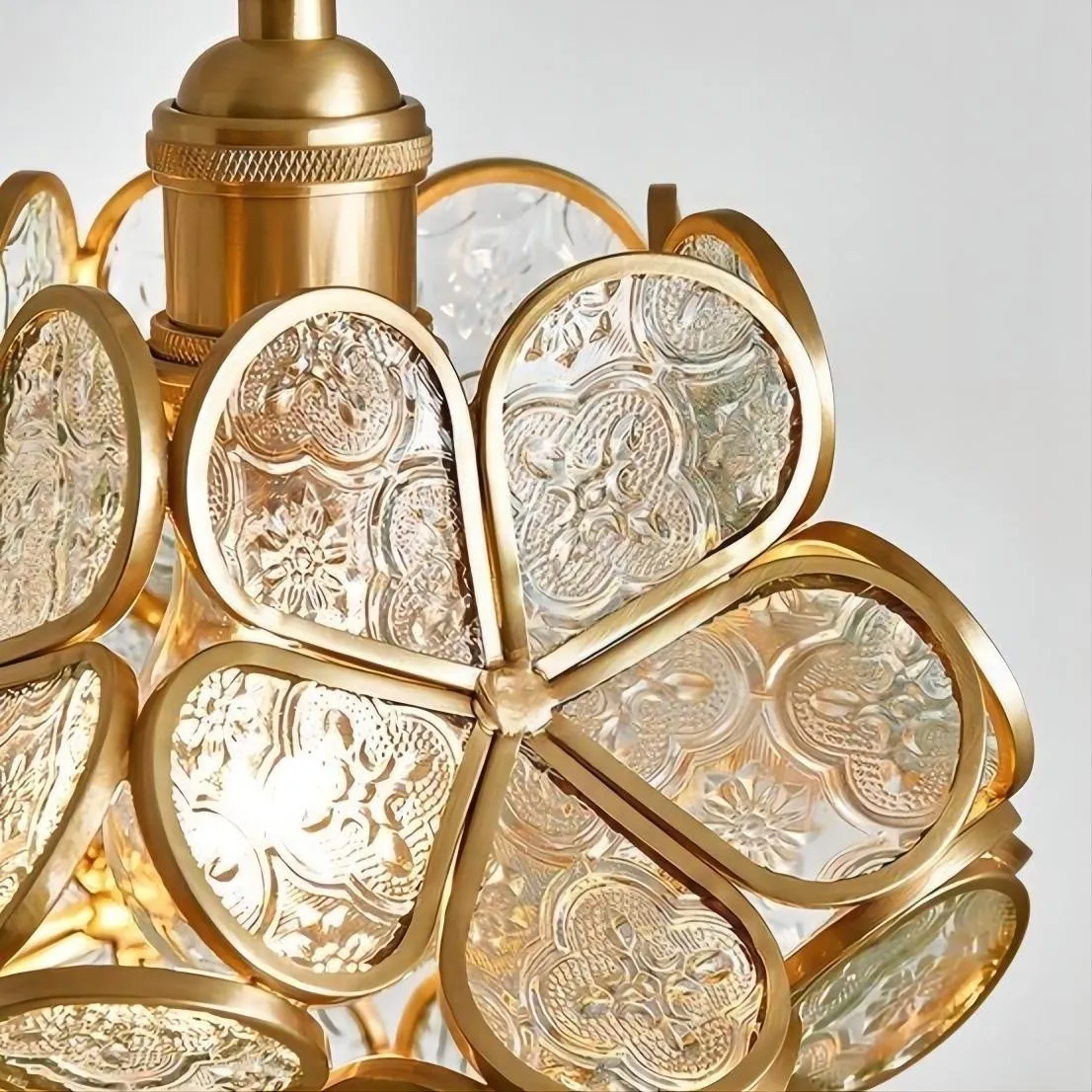 Nordic Brass Flower Petal Glass Pendant Light S10