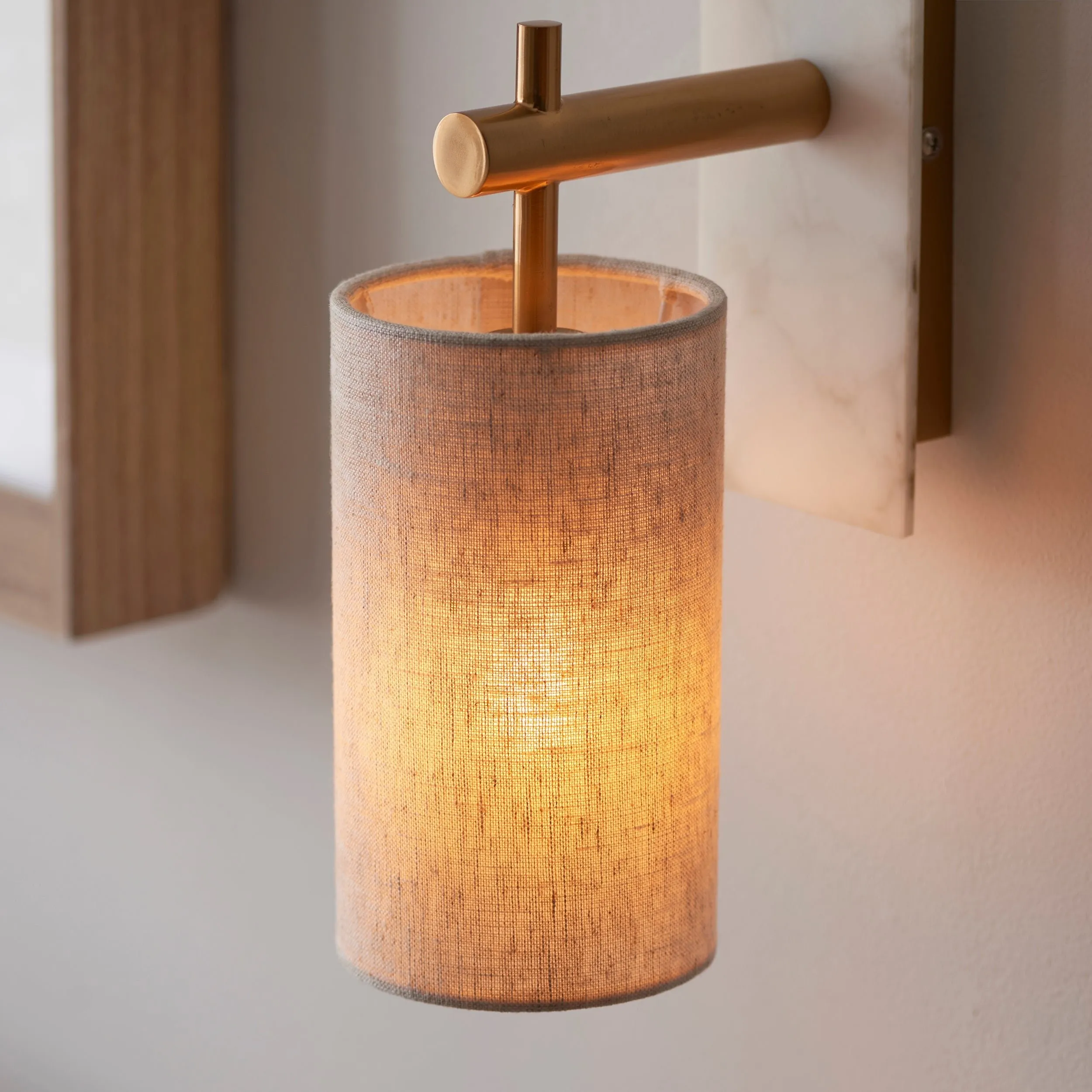 Linemora Timeless Marble Wall Lamp - Natural Linen Shade for Hallway T465