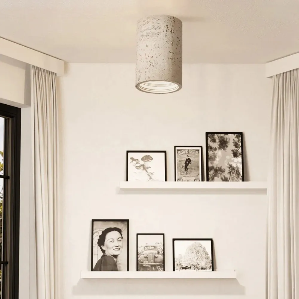 Cylindrical Ceiling Light - Modern Travertine Living Room M72