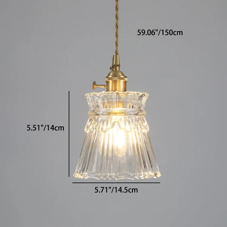 Traditional Japanese Brass Walnut Glass Ceramic Cylinder Conic Flower Bowl 1-Light Pendant Light For Dining Room T260