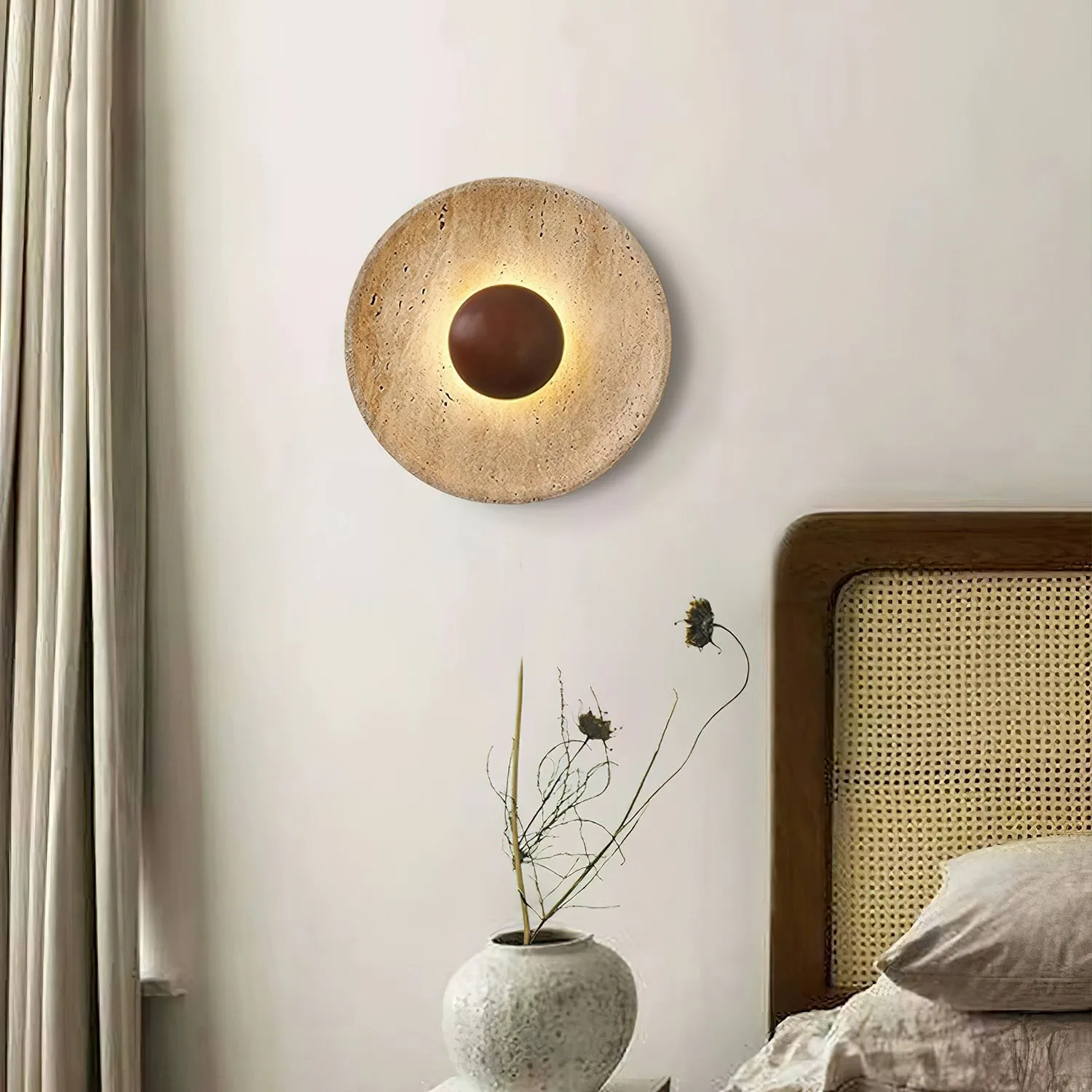 Medieval Yellow Travertine Wood Wall Lamp G28