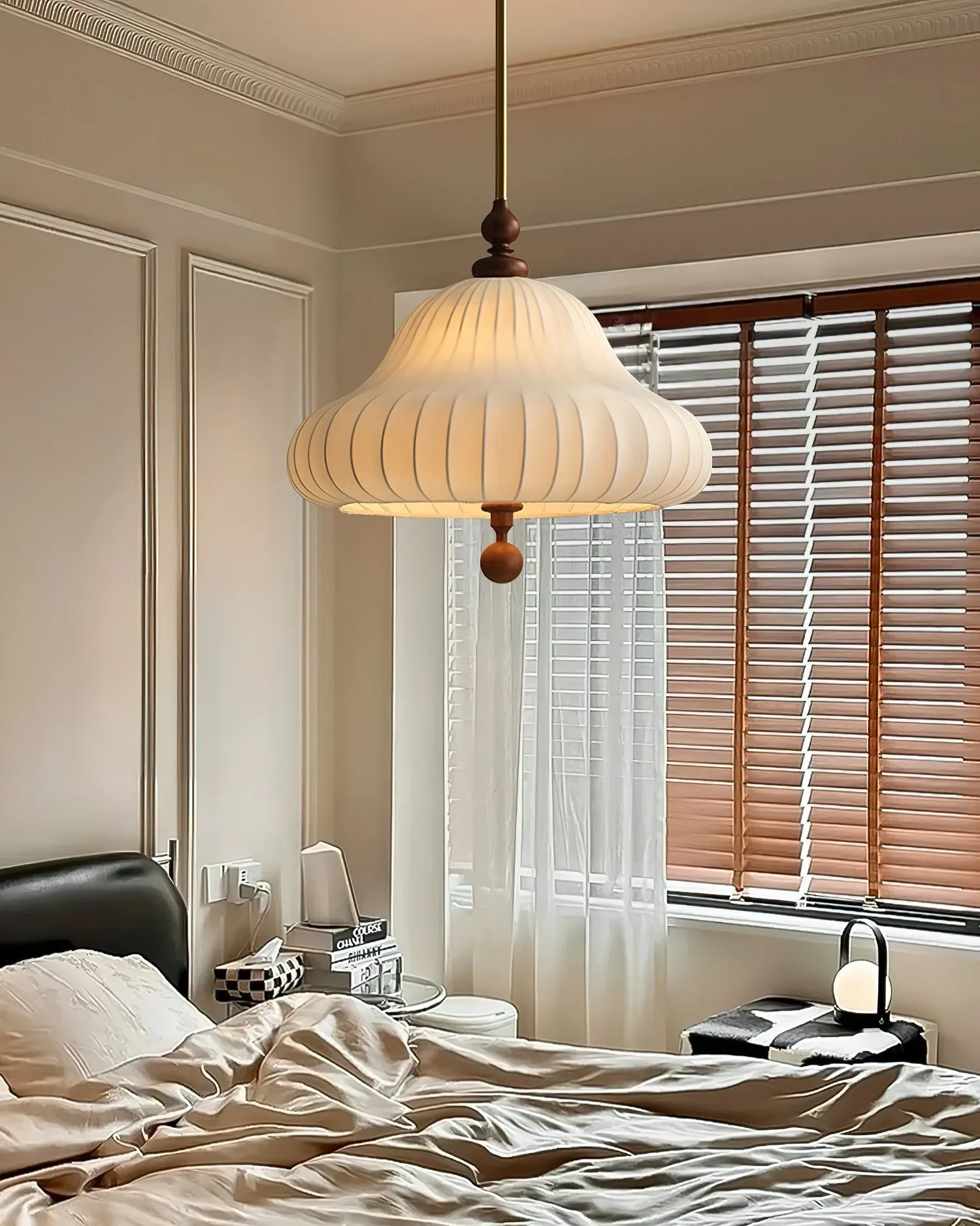 Modern Creative Retro Wabi-Sabi Style Fabric Wood Pendant Light M359