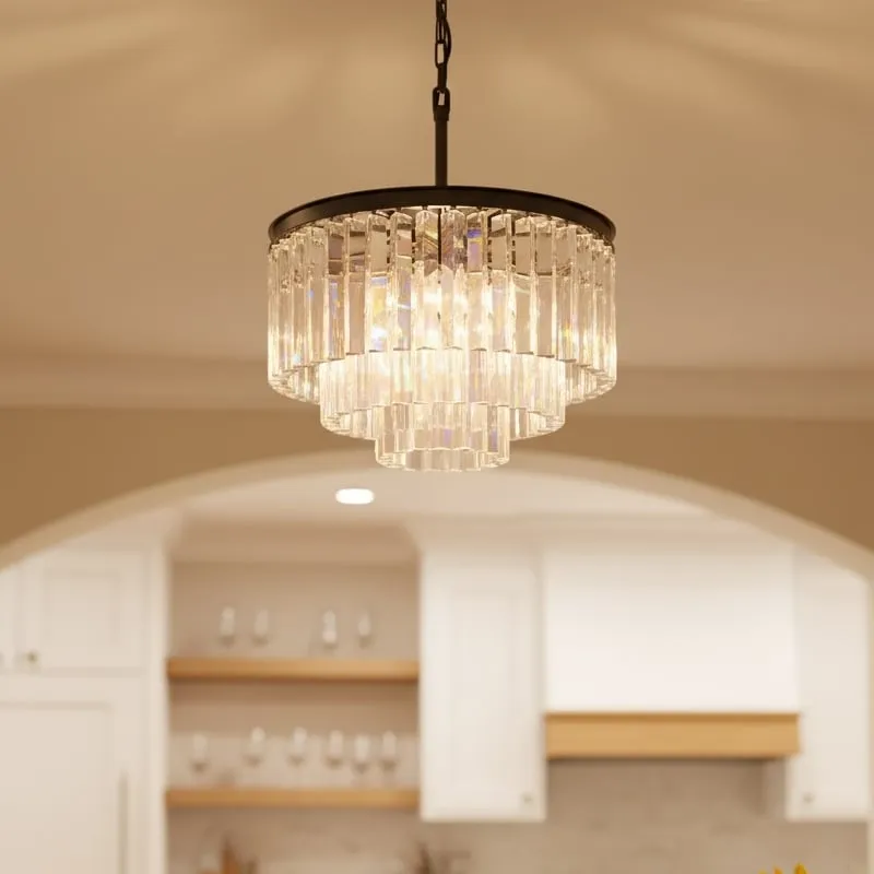 Aurevon Crystal Prism Metal Frame Modern Ceiling Chandelier for Home and Hotel T494
