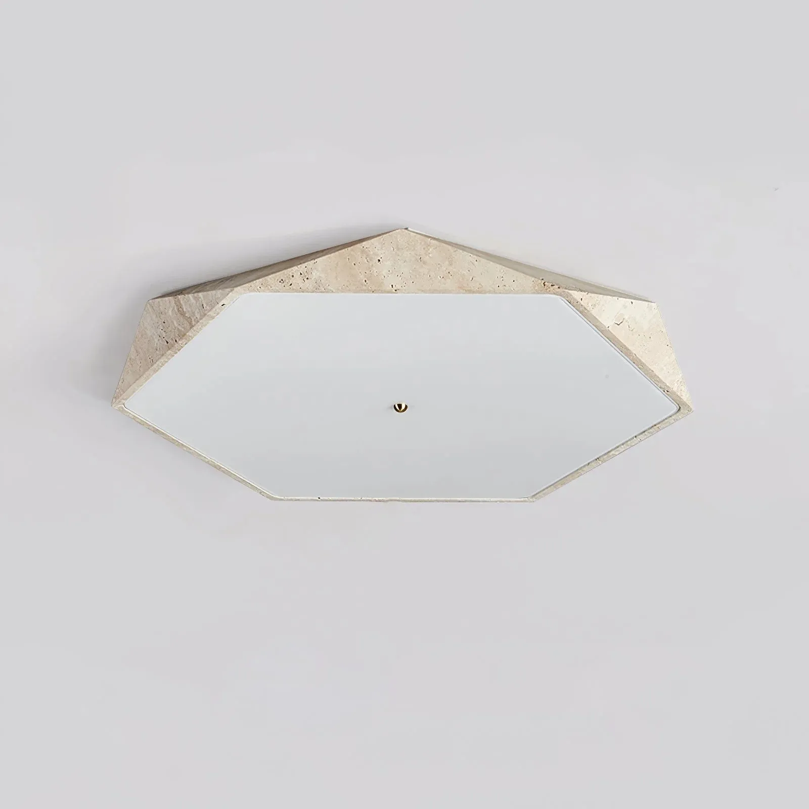 Contemporary Hexagon Ceiling Light In Travertine And Glass S295