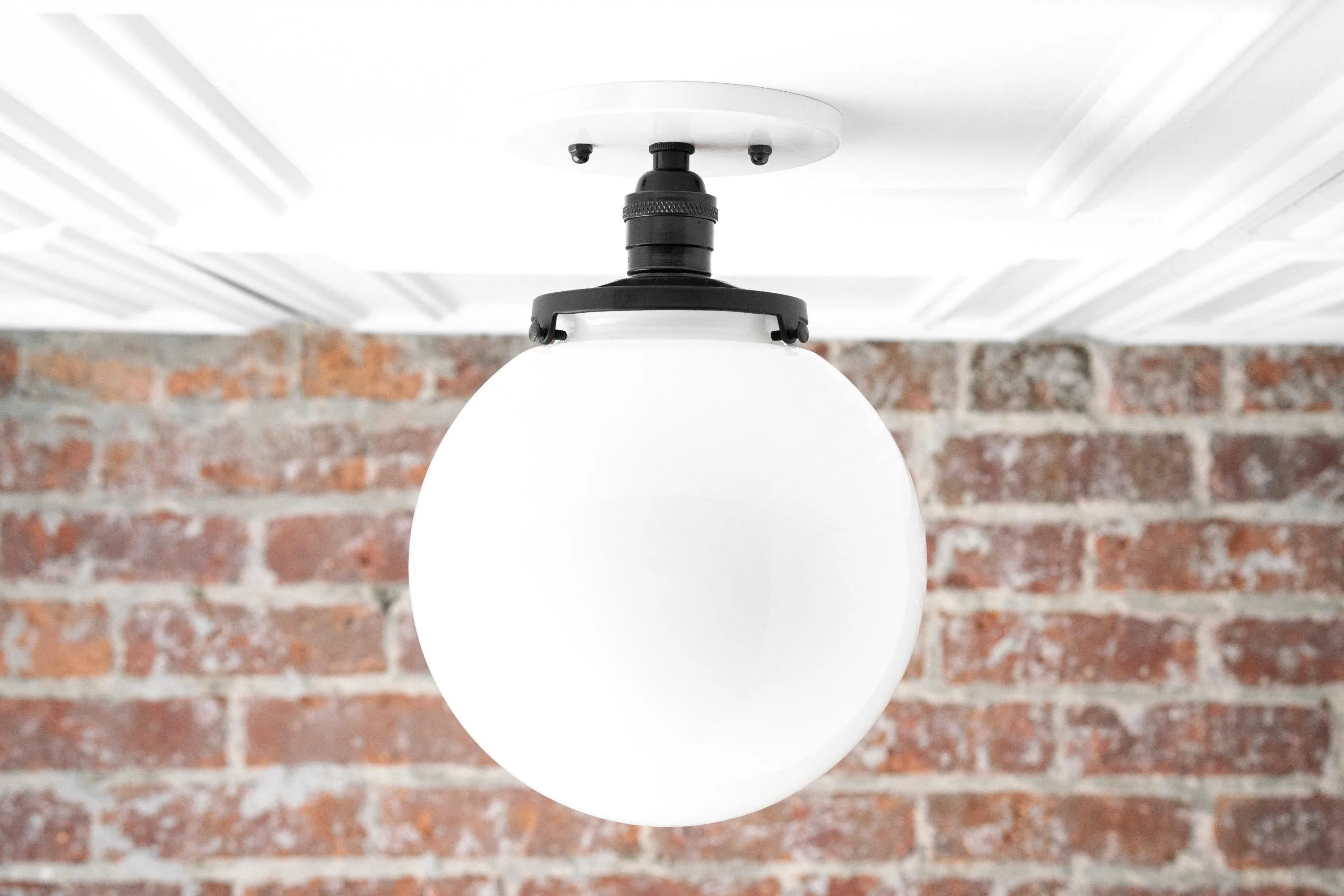 Glorica Glass Mid Century Semi Flush Ceiling Light - Whte Opal Gliass Globe Fixture T368