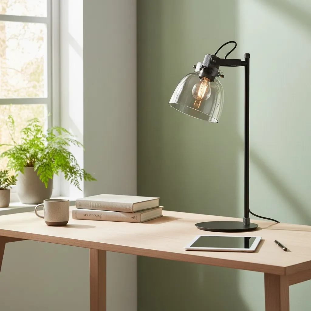 Readium Adjustable Table Lamp - Industrial Metal and Dome Glass for Bedroom and Study T871