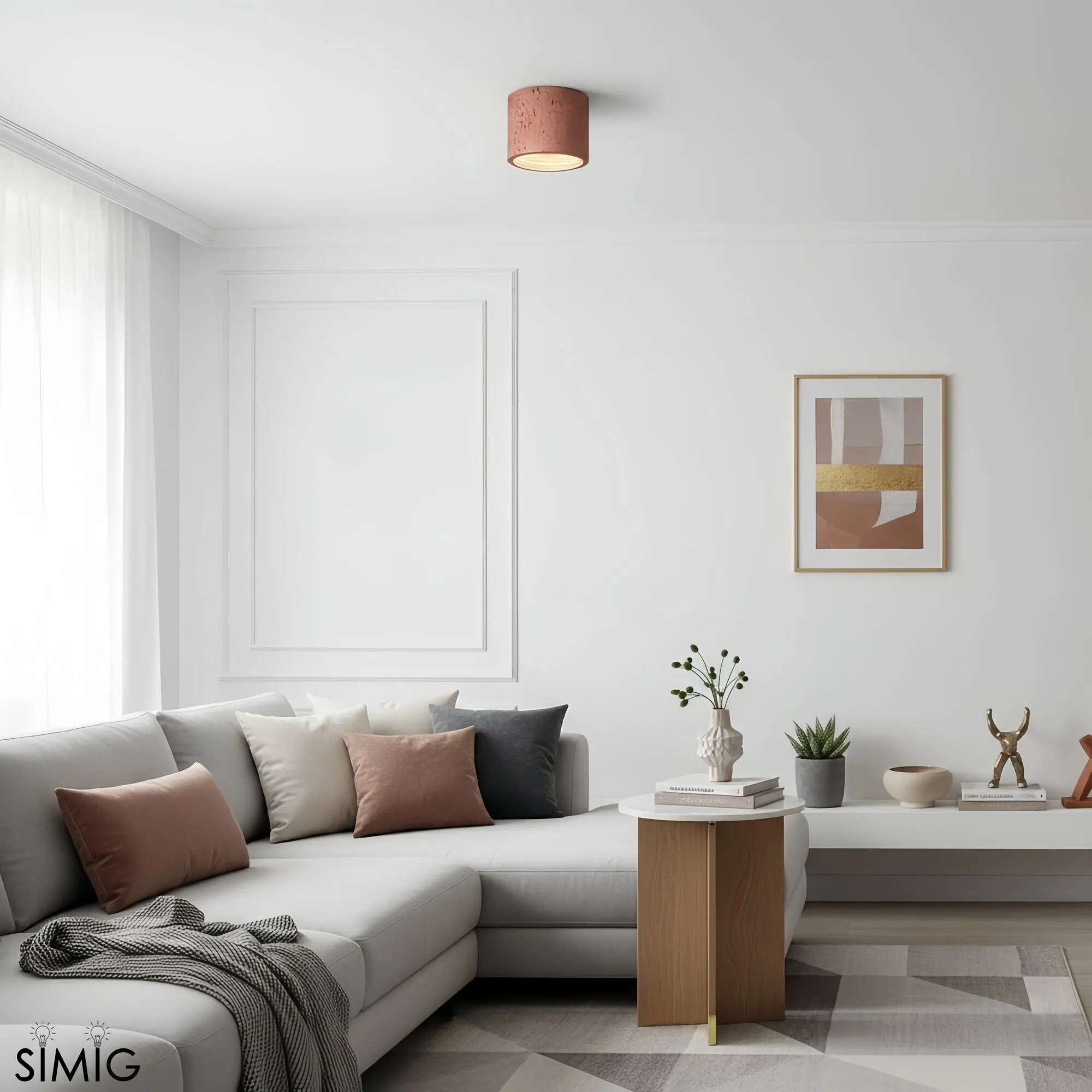 Cylindrical Ceiling Light - Modern Travertine Living Room M72