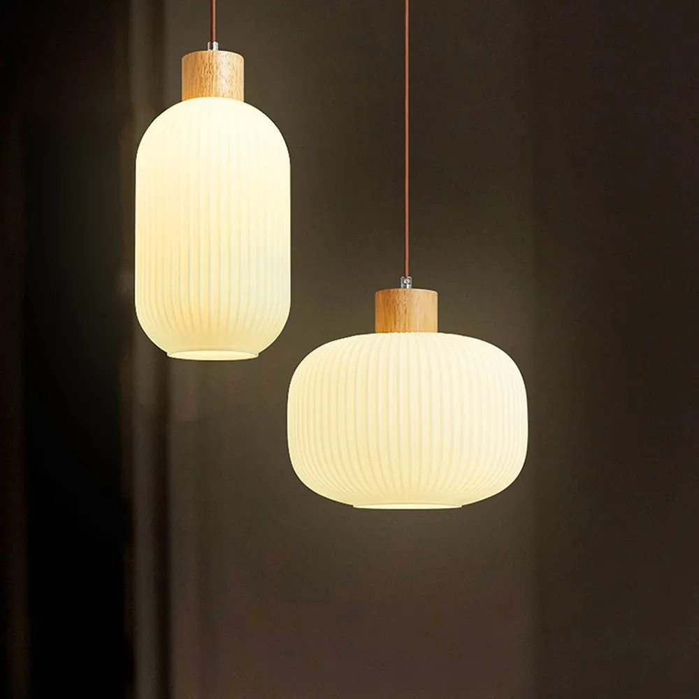 Nordic White Lantern-Like Glass Pendant Lamp M27