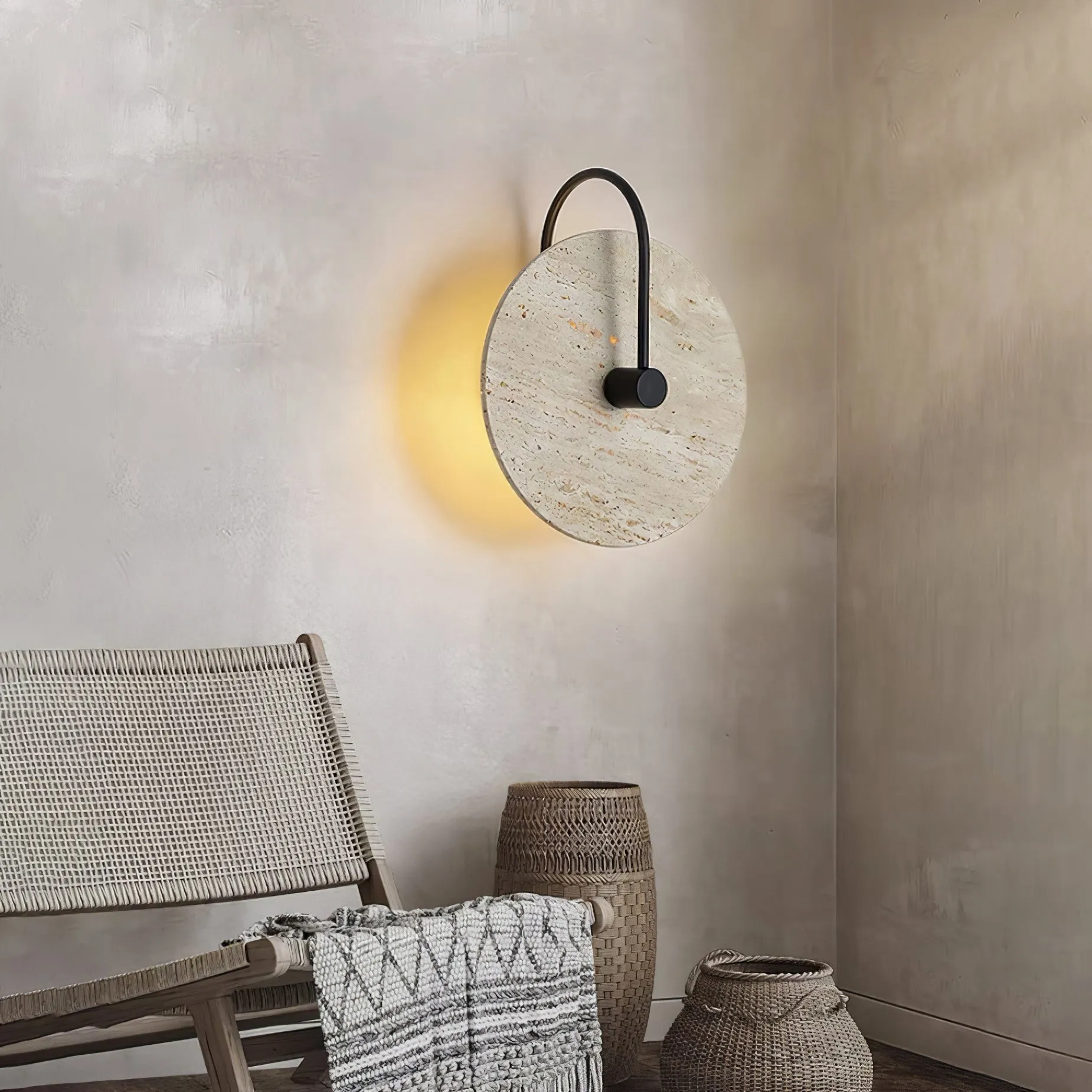 Simple Clock-Shaped Travertine Wall Lamp M509