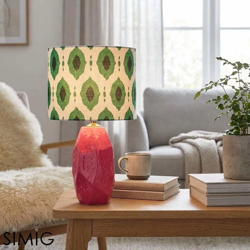 Arivane Decorative Ceramic Lamp - Fabric Shade Side Table Light T1183