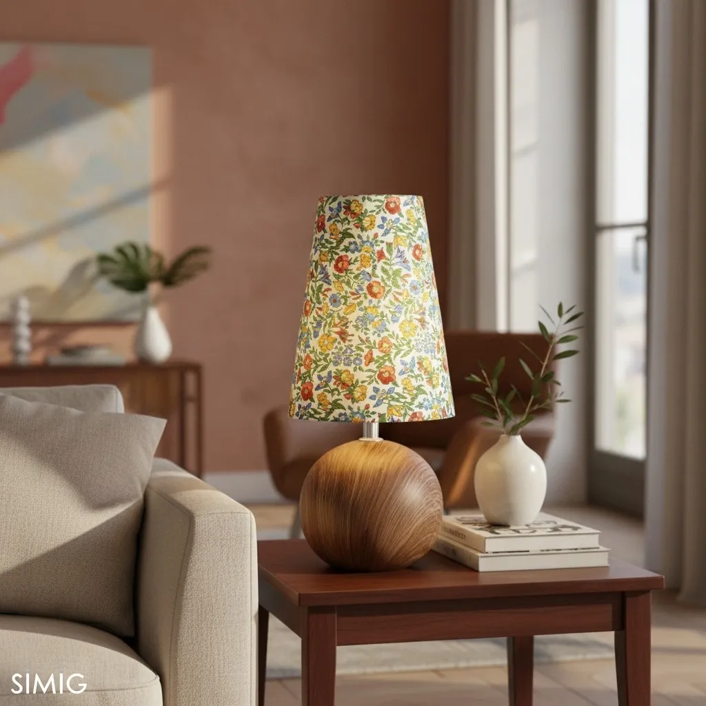 Florence Floral Table Lamp - Wood and Fabric Lamp for Living Rooms T550