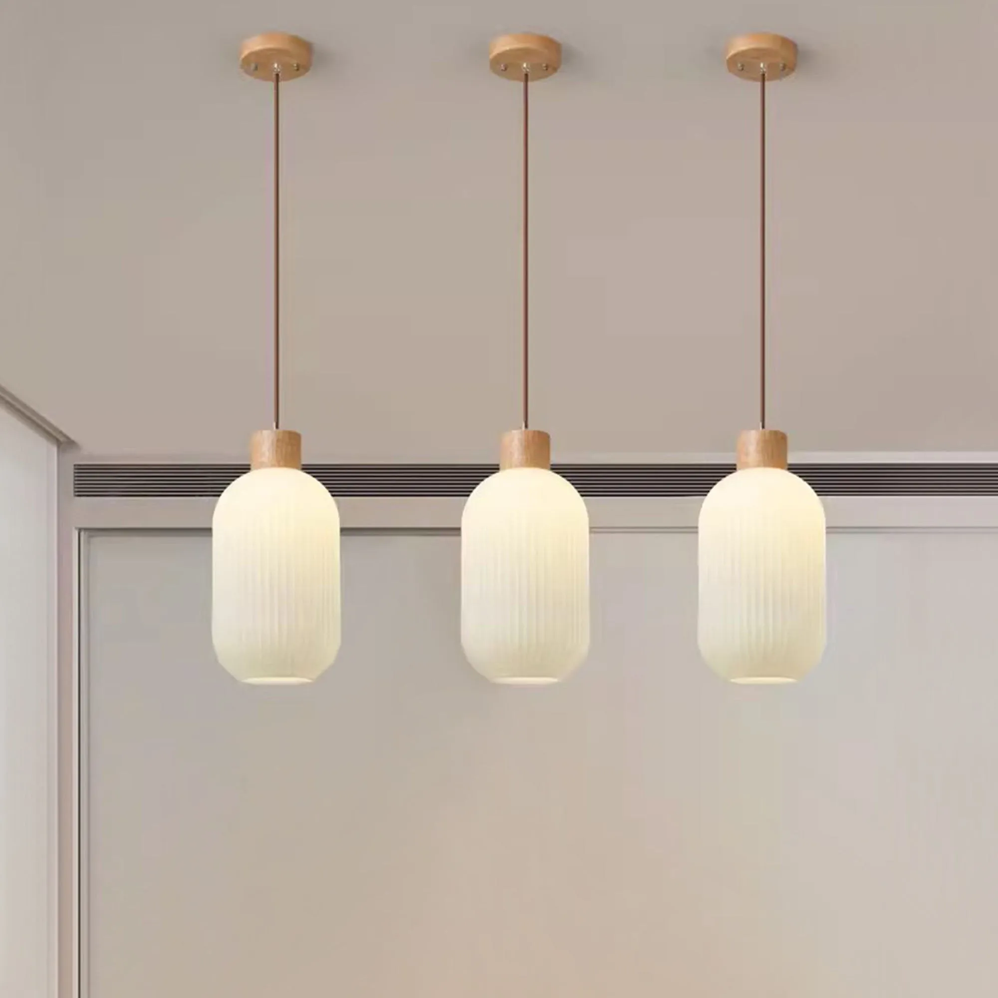 Nordic White Lantern-Like Glass Pendant Lamp M27
